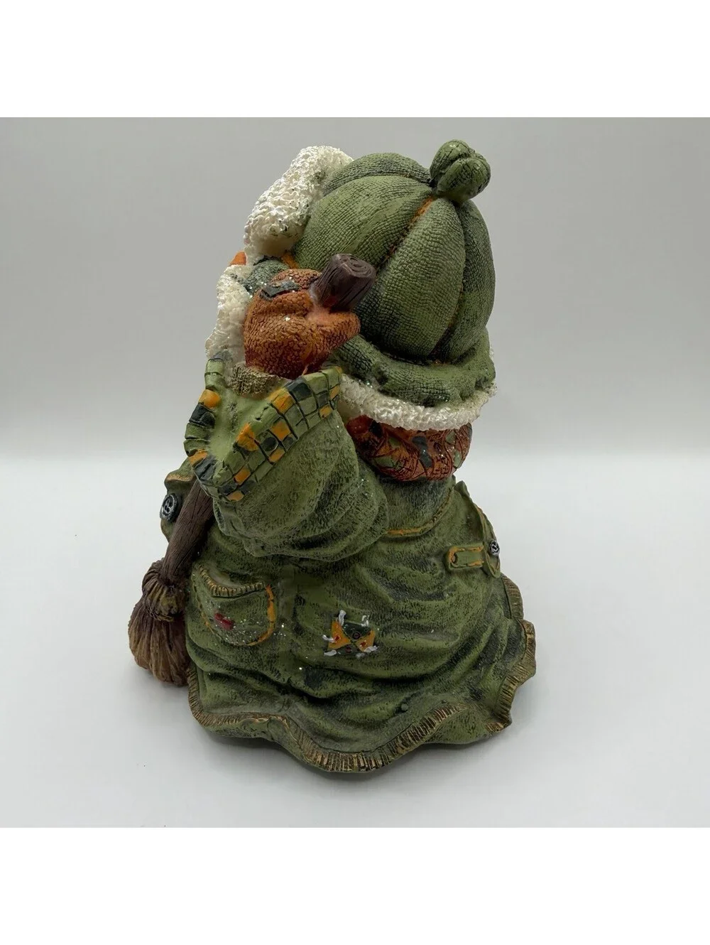 Vintage Style Snowman Figurine 6.5 Inch Resin Broom Hat Scarf Christmas Decor